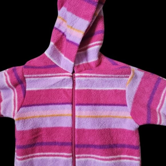 BRIGHT FUTURE Pink Striped Hooded Fleece Snowsuit Infants Girls Size 6-9 months - Picture 4 of 4